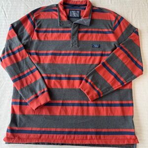 LL Bean Mens XXL Tall Rugby Shirt Long Sleeve Striped Cotton Red Gray Vintage
